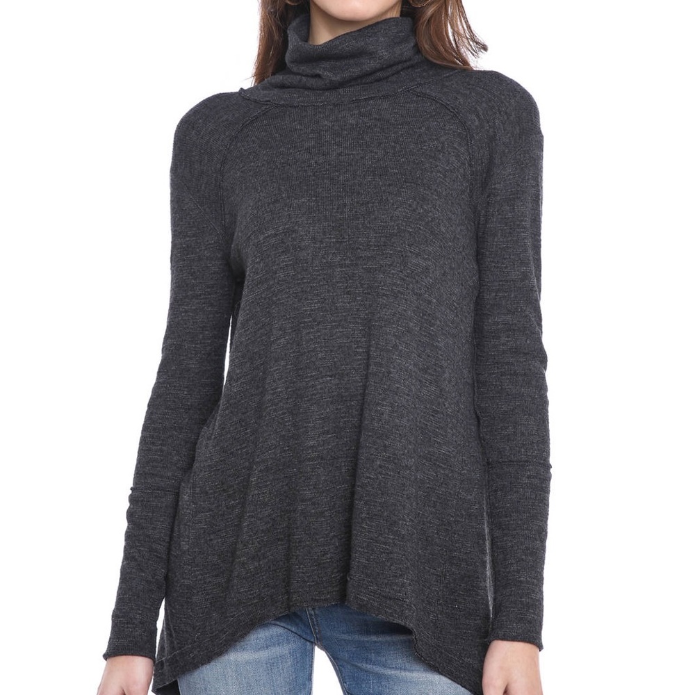 Free People Black Slit Turtleneck Sweater